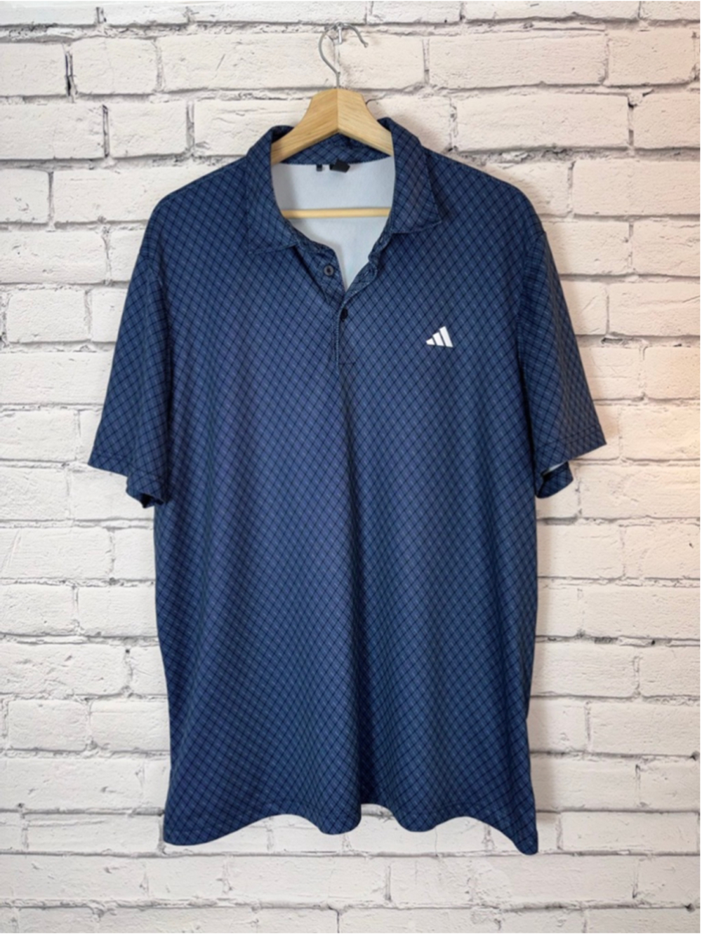 Men's Adidas Golf Polo Shirt Blue Geometric Patterned Polo Shirt size XL